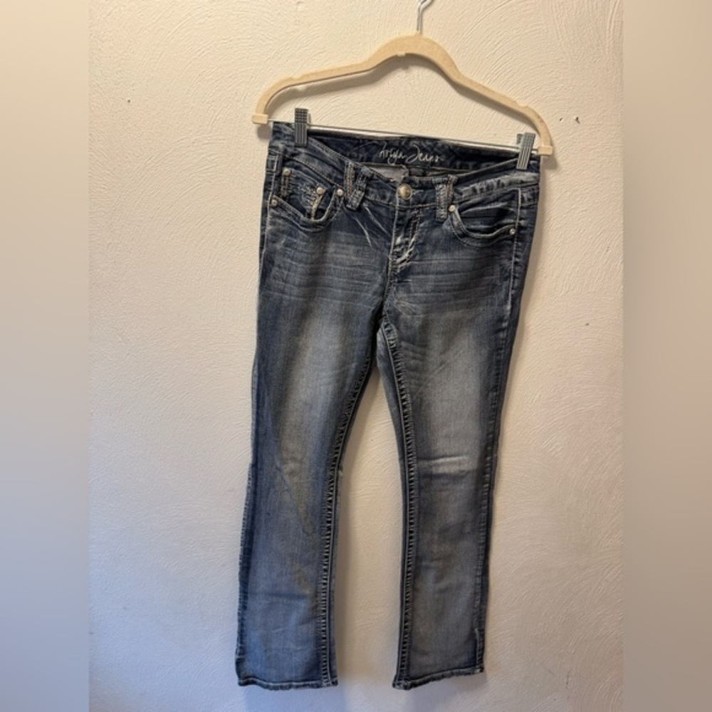 Arya Jeans Low Rise Bootcut Jeans Y2K Embellished Pockets Stretch Denim 7/8